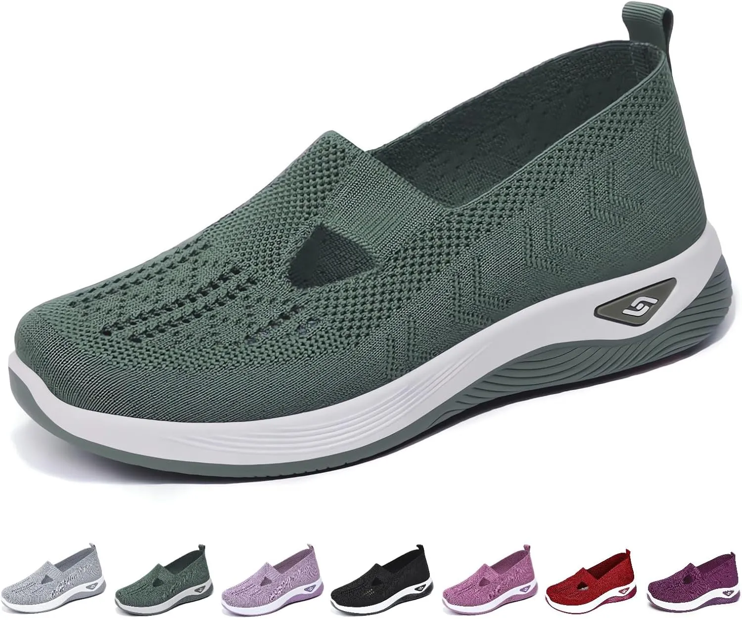 Women's Woven Orthopedic Breathable Soft Shoes Go Walking Slip on Diabetic Foam Shoes Hands Free Slip in Sneakers Arch Support