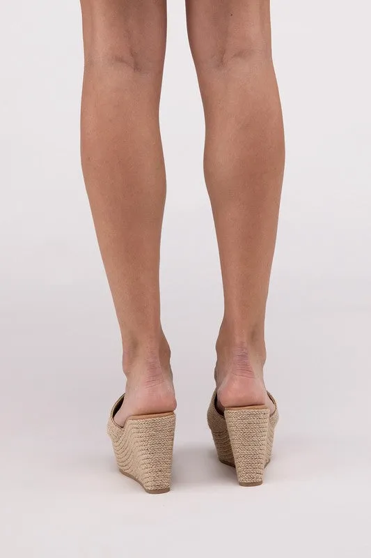 Woven Espadrille Wedge Slide Sandals
