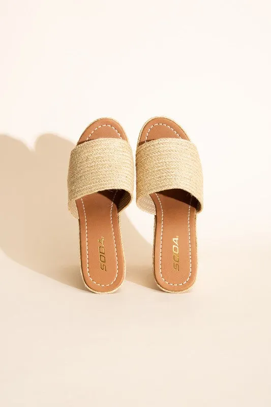 Woven Espadrille Wedge Slide Sandals