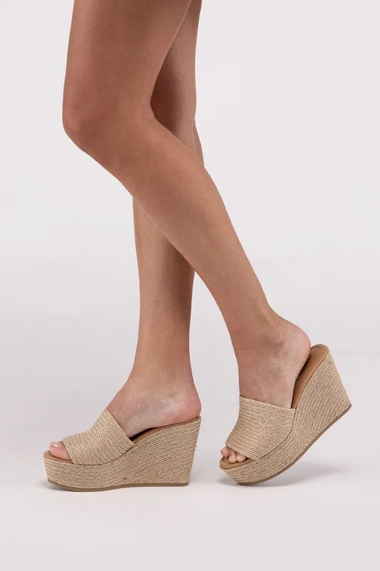 Woven Espadrille Wedge Slide Sandals