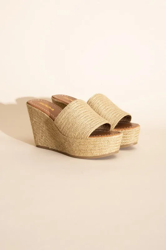 Woven Espadrille Wedge Slide Sandals