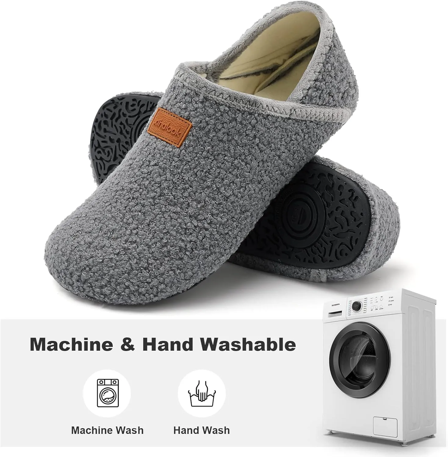 XIHALOOK House Slippers for Women Men Cozy Sock Shoes with Soft Rubber Sole Slip On for Indoor/Outdoor