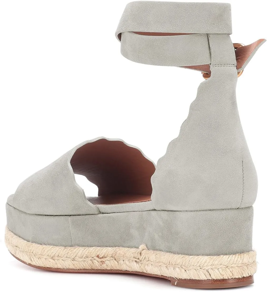 YDN Women Open Toe Platform Espadrille Sandals Ankle Strap Wedge Heel Pumps Wavy Edge Summer Shoes