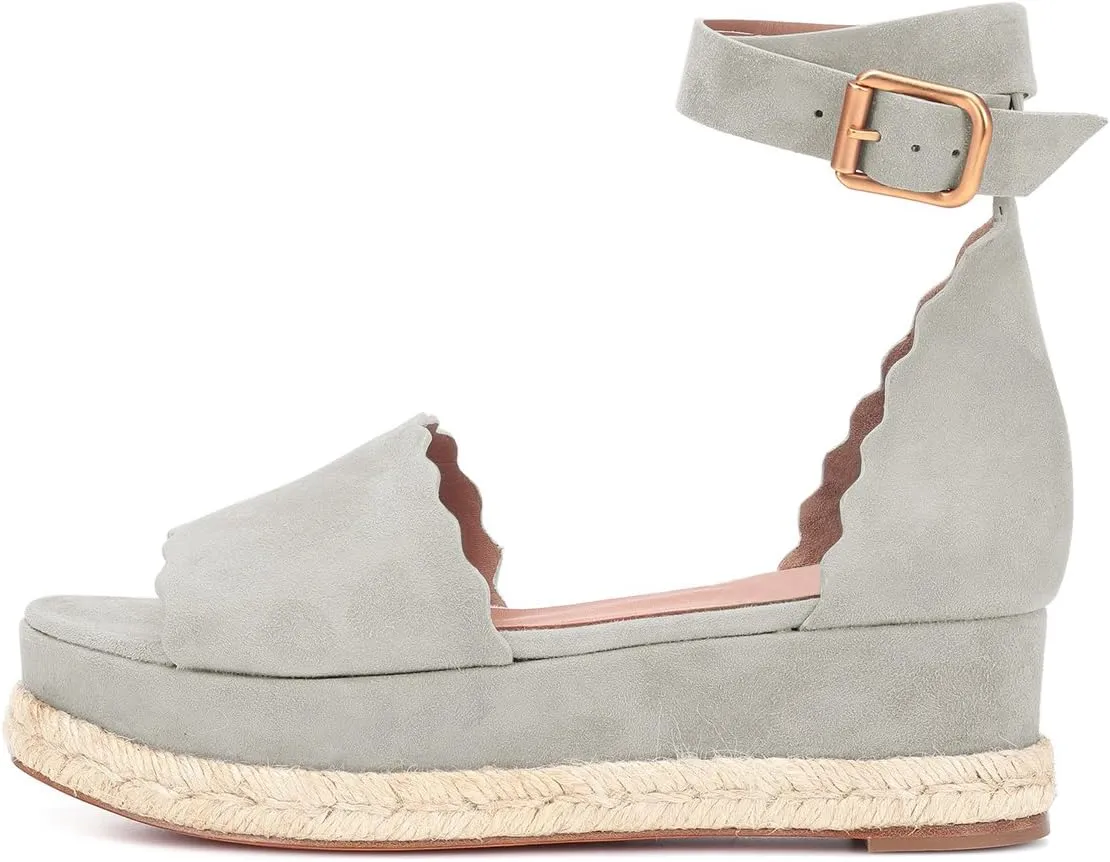 YDN Women Open Toe Platform Espadrille Sandals Ankle Strap Wedge Heel Pumps Wavy Edge Summer Shoes