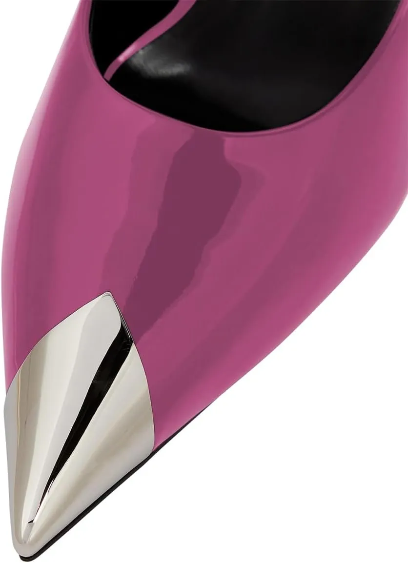 YDN Women Trendy Pumps Spiral Chunky High Heels Two Tone Slip On Metal Pointed Toe Shoes Office Business Size 4-16 US