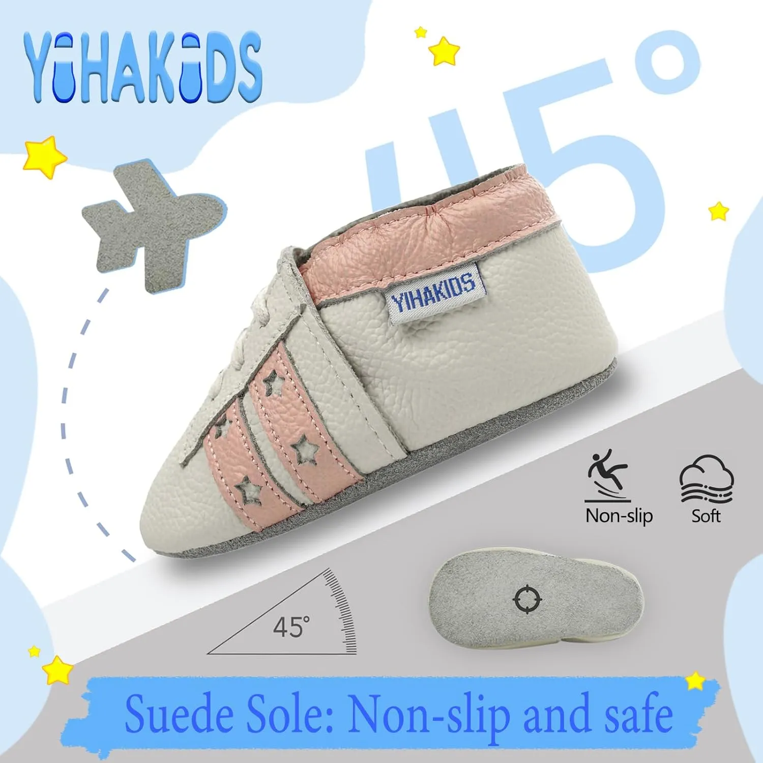 YIHAKIDS Baby Leather Shoes Soft Sole First Walking Moccasins Infants Toddler Boys Girls Crawling Slippers Slip-on Shoes with Elastic Ankle