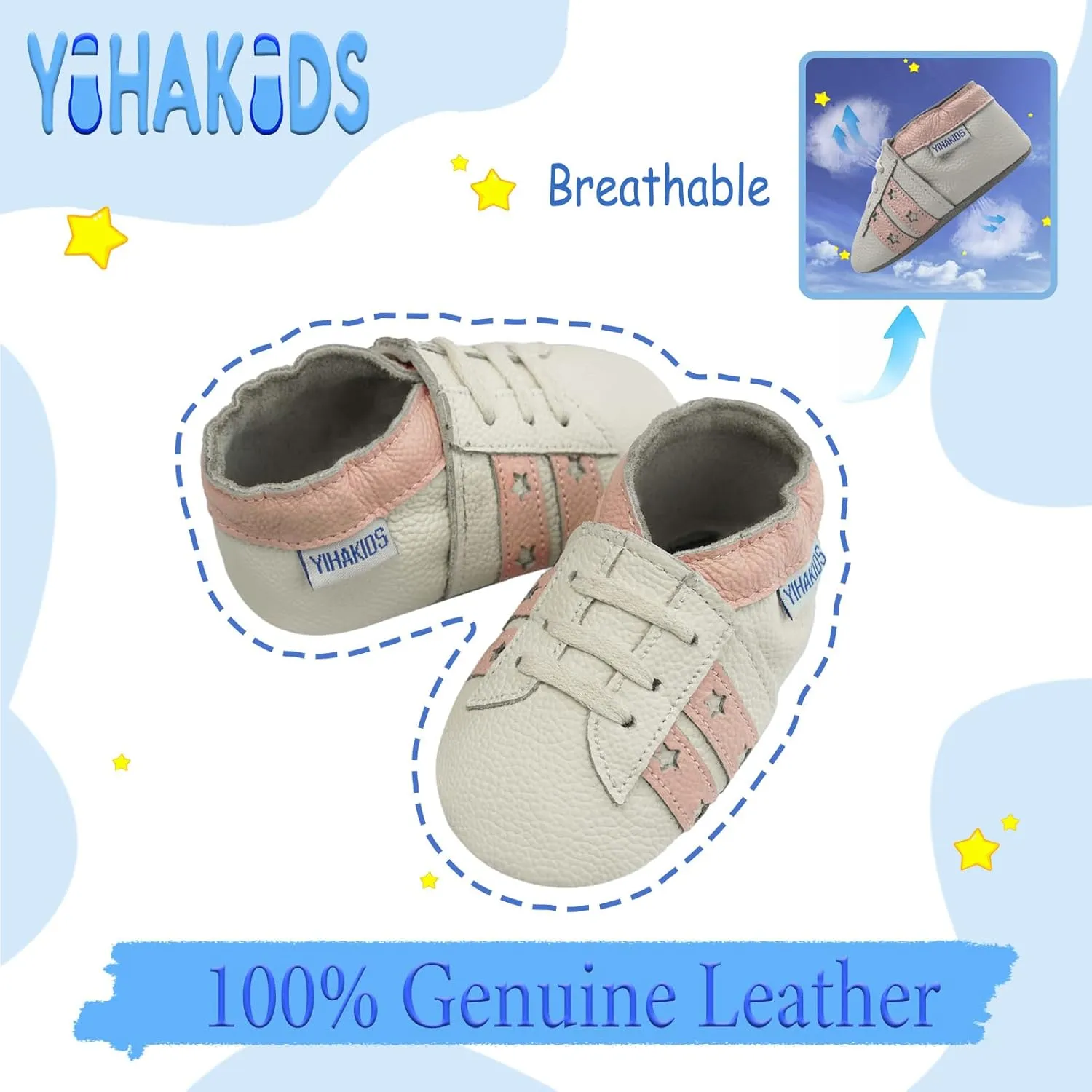 YIHAKIDS Baby Leather Shoes Soft Sole First Walking Moccasins Infants Toddler Boys Girls Crawling Slippers Slip-on Shoes with Elastic Ankle