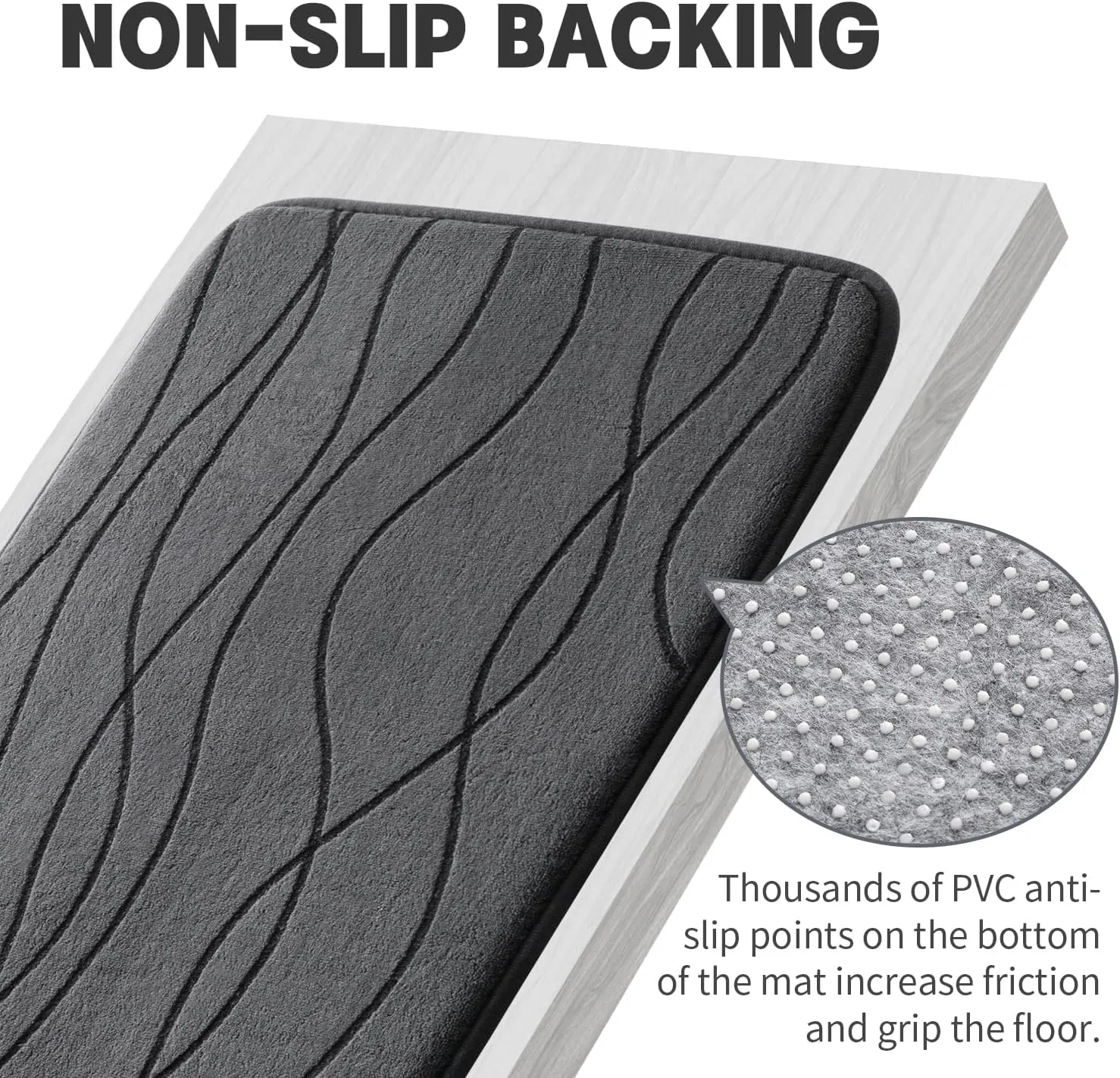 YIHOUSE Memory Foam Bathroom Rug Set, 3 Pieces - Dark Grey (Ultra Soft, Absorbent, Non-Slip, Machine Washable)