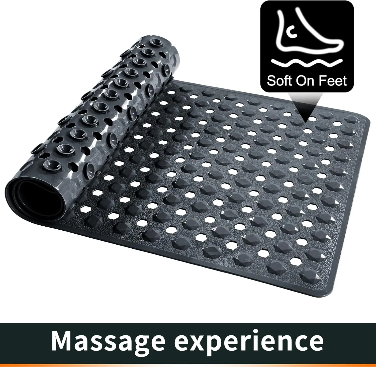 Yimobra Bathtub Shower Mat 27.5 x 15.5, Non Slip Bath Mats for Tub Floor with Drain Hole and Suction Cups, Soft on Feet, Machine Washable, Easy Dry, Dark Grey