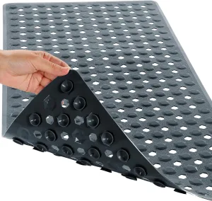 Yimobra Bathtub Shower Mat 27.5 x 15.5, Non Slip Bath Mats for Tub Floor with Drain Hole and Suction Cups, Soft on Feet, Machine Washable, Easy Dry, Dark Grey