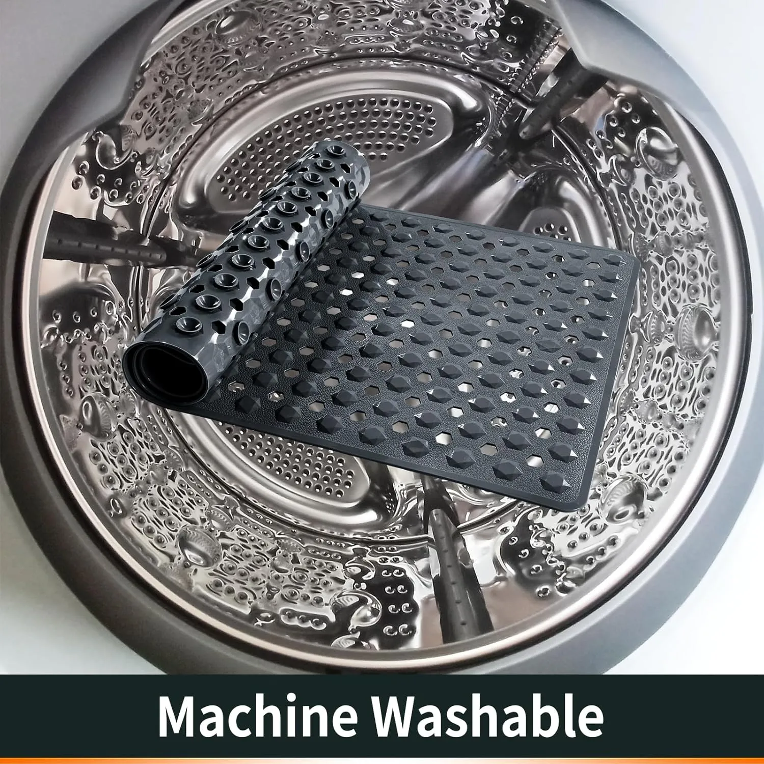Yimobra Bathtub Shower Mat 27.5 x 15.5, Non Slip Bath Mats for Tub Floor with Drain Hole and Suction Cups, Soft on Feet, Machine Washable, Easy Dry, Dark Grey