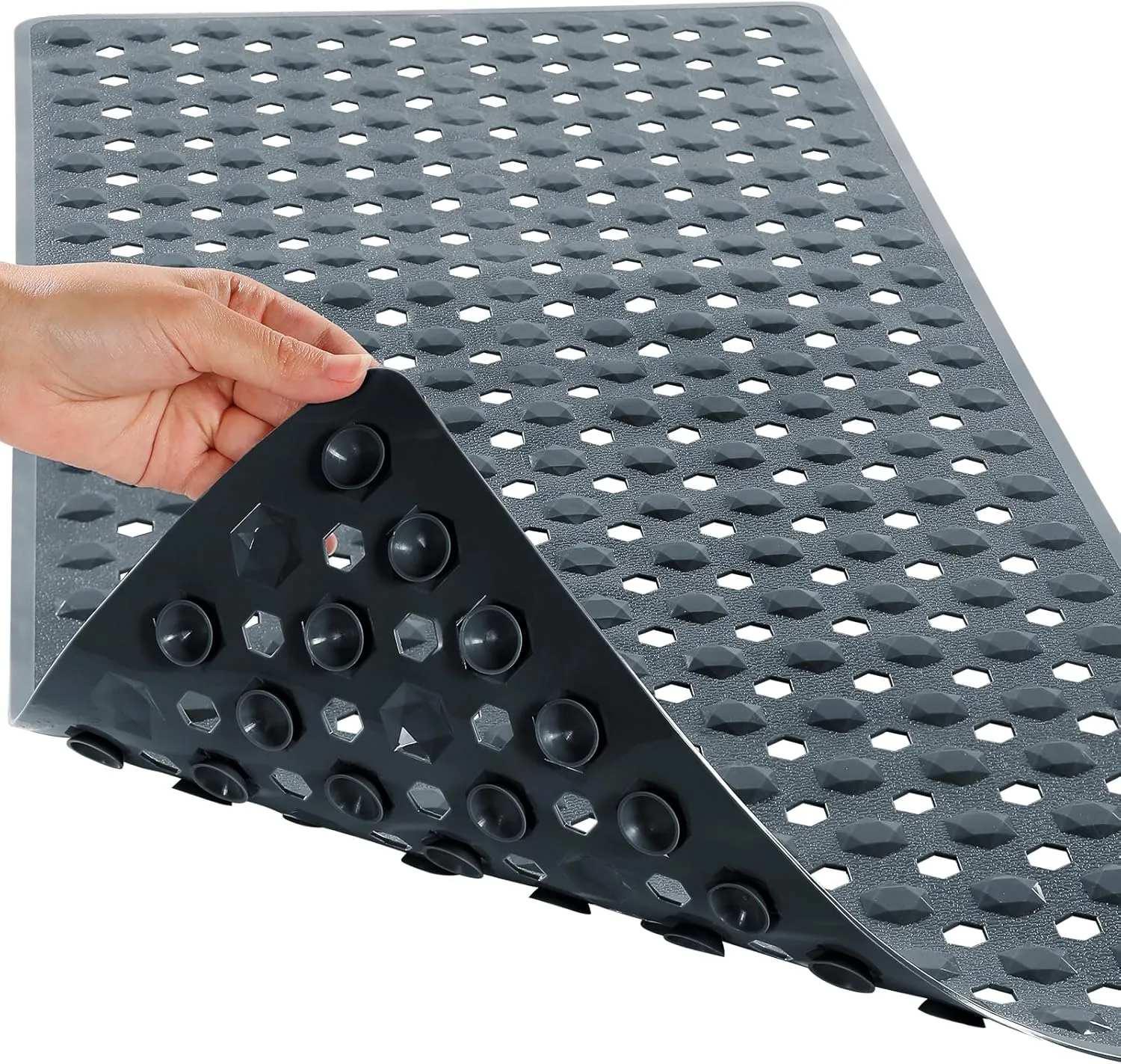 Yimobra Bathtub Shower Mat 27.5 x 15.5, Non Slip Bath Mats for Tub Floor with Drain Hole and Suction Cups, Soft on Feet, Machine Washable, Easy Dry, Dark Grey