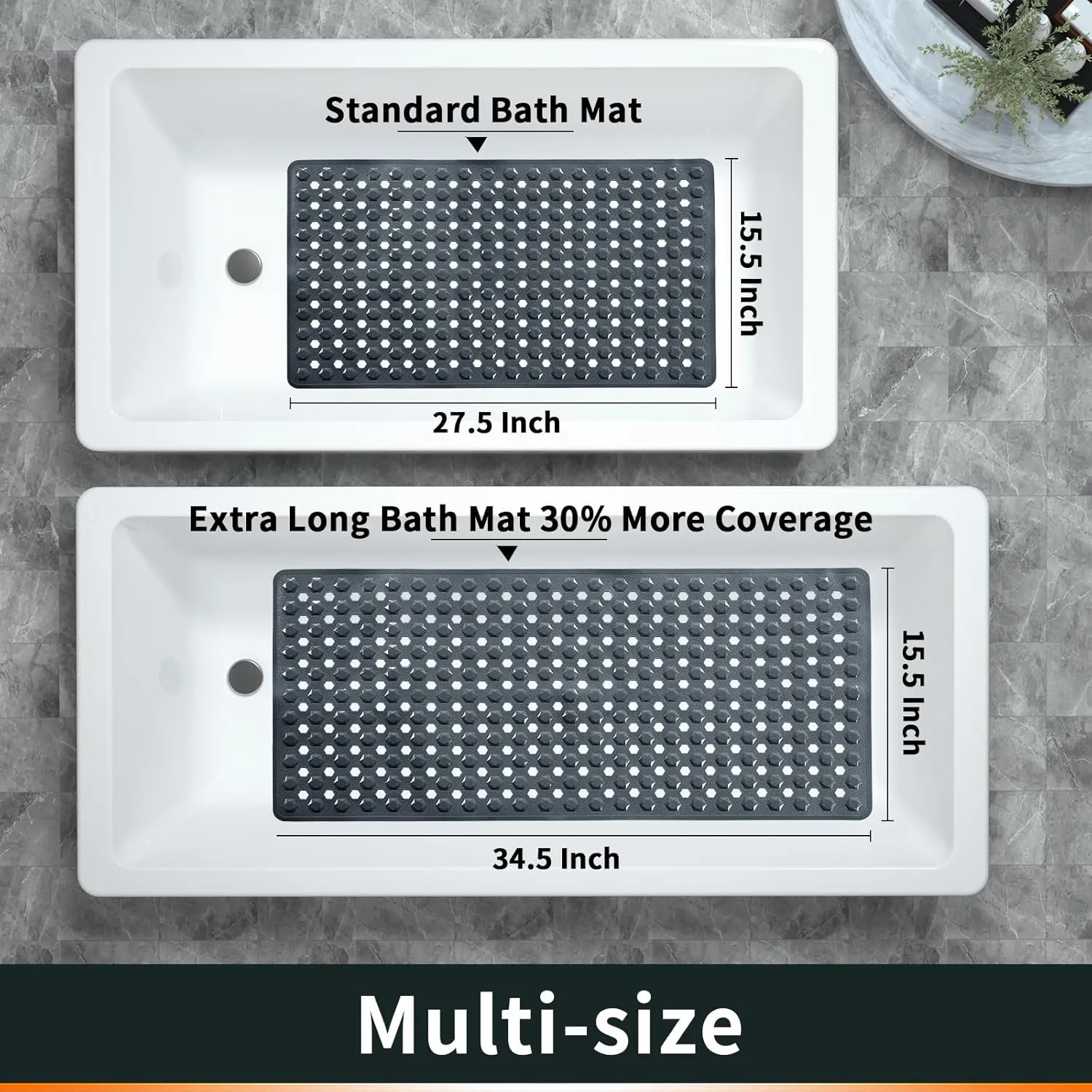 Yimobra Bathtub Shower Mat 27.5 x 15.5, Non Slip Bath Mats for Tub Floor with Drain Hole and Suction Cups, Soft on Feet, Machine Washable, Easy Dry, Dark Grey