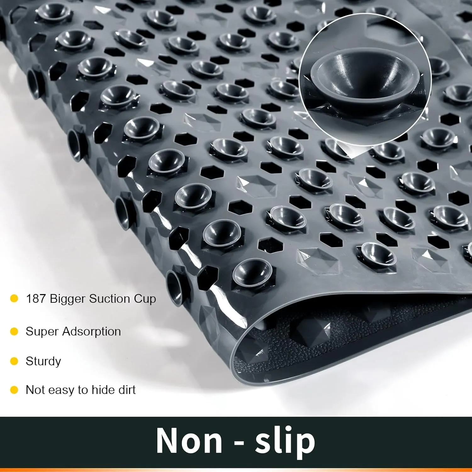 Yimobra Bathtub Shower Mat 27.5 x 15.5, Non Slip Bath Mats for Tub Floor with Drain Hole and Suction Cups, Soft on Feet, Machine Washable, Easy Dry, Dark Grey