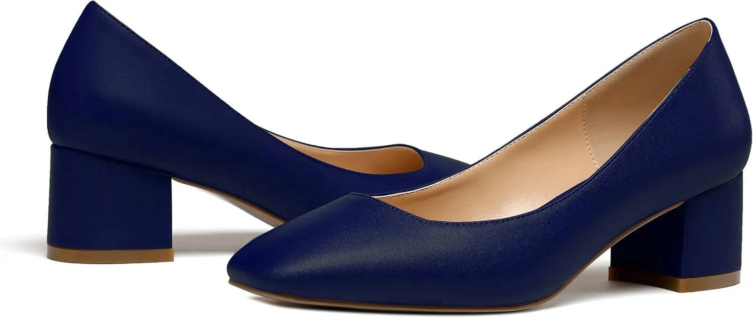 Zamikoo Women's Square Toe Block Heel Pumps Slip On 2 Inches Low Chunky Heels Classic Dress Shoes for Wedding Party Office