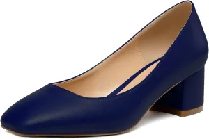 Zamikoo Women's Square Toe Block Heel Pumps Slip On 2 Inches Low Chunky Heels Classic Dress Shoes for Wedding Party Office