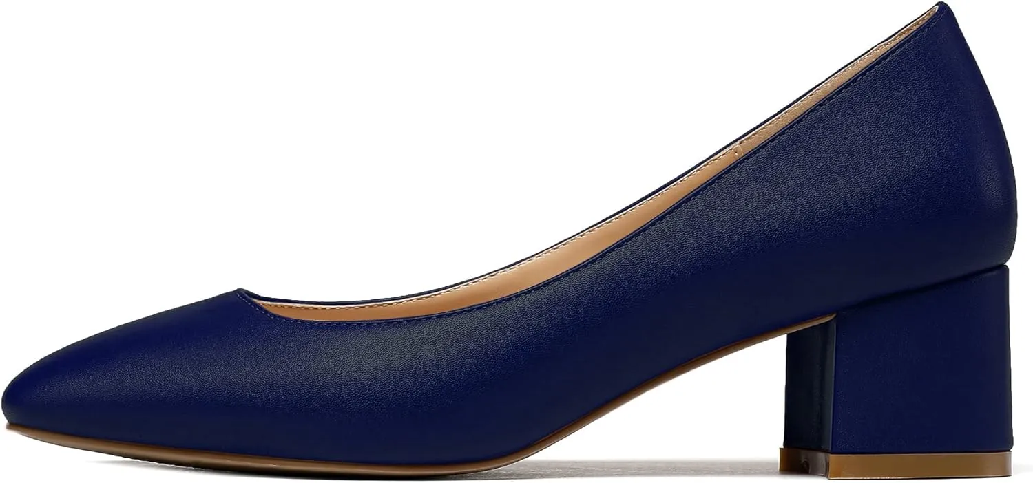 Zamikoo Women's Square Toe Block Heel Pumps Slip On 2 Inches Low Chunky Heels Classic Dress Shoes for Wedding Party Office