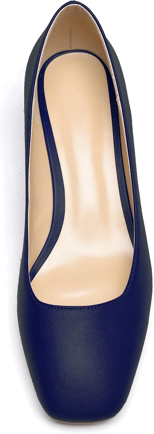 Zamikoo Women's Square Toe Block Heel Pumps Slip On 2 Inches Low Chunky Heels Classic Dress Shoes for Wedding Party Office