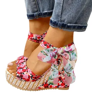 ZKXYFFS Womens' Wedge Platform Sandals Espadrille Bowknot Sandals Platform Floral Printed Slingback Open Toe Sandals