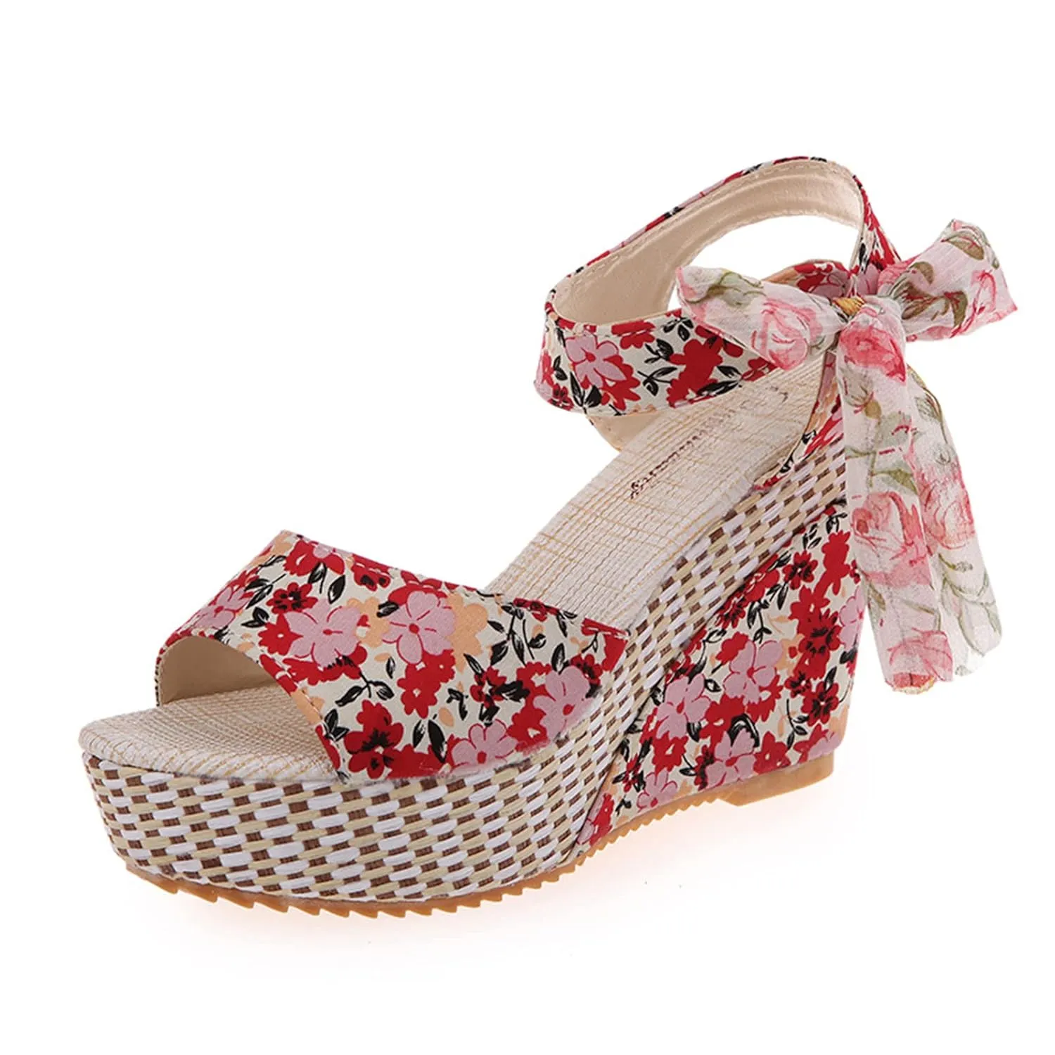 ZKXYFFS Womens' Wedge Platform Sandals Espadrille Bowknot Sandals Platform Floral Printed Slingback Open Toe Sandals
